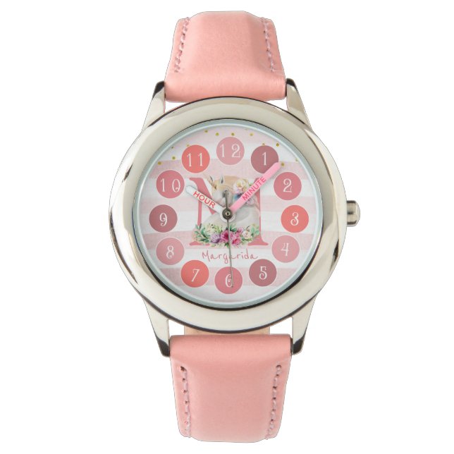 Mooie Unicorn Sweet Monogram Girl Gift Horloge (Voorkant)