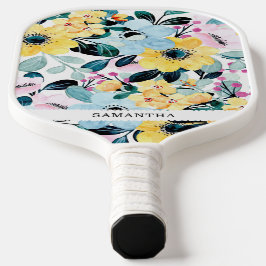Mooie, unieke blauwe en gele bloem pickleball paddle