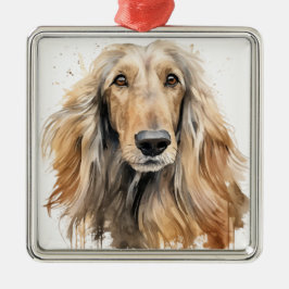 MOOIE VAALKLEURIGE AFGHAN HOUND HOND METALEN ORNAMENT
