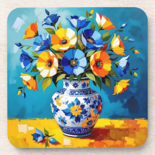 Mooie vaas met bloemen bier onderzetter