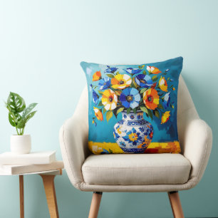 Mooie vaas met bloemen kussen