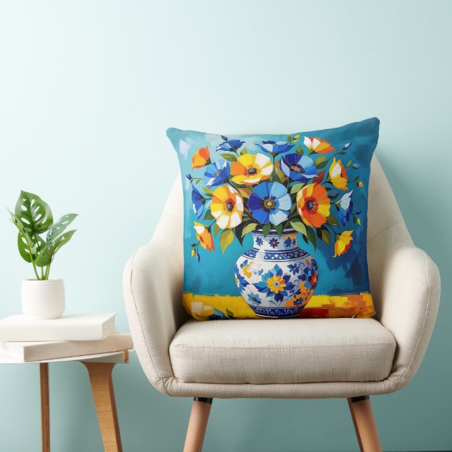 Mooie vaas met bloemen  kussen (Stoel)