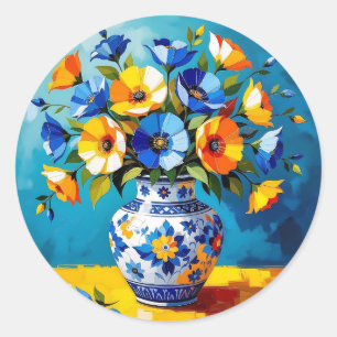Mooie vaas met bloemen ronde sticker