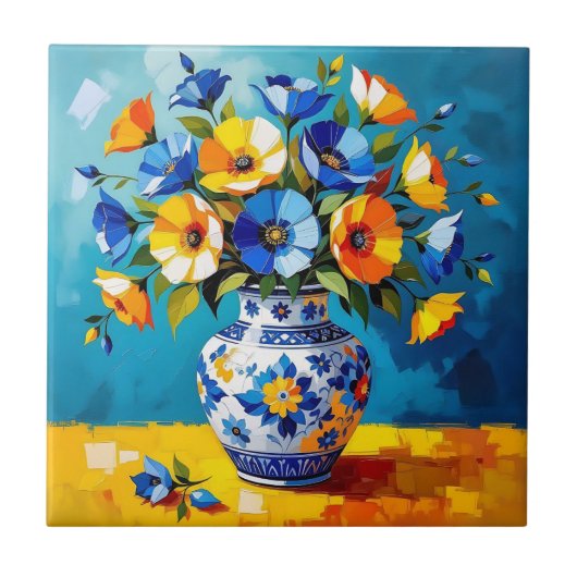 Mooie vaas met bloemen tegeltje (Voorkant)