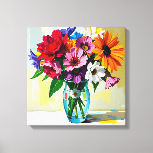 Mooie vaas met kleurrijke bloemen canvas afdruk