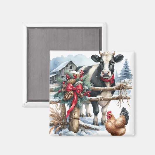 Mooie vakantie Koe met Haan Kerst Magneet (Voorkant / Achterkant)