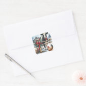 Mooie vakantie Koe met Haan Kerst Vierkante Sticker (Envelop)