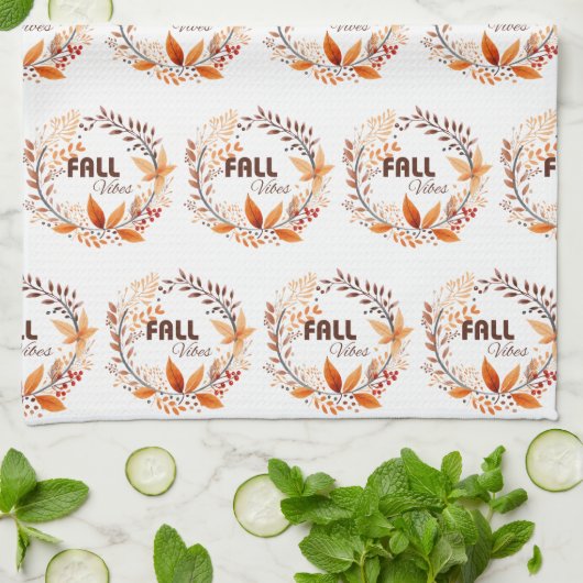 Mooie val bladeren patroon | Herfst Vibes White Theedoek (Gevouwen)