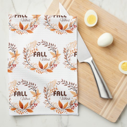 Mooie val bladeren patroon | Herfst Vibes White Theedoek (Quarter Fold)