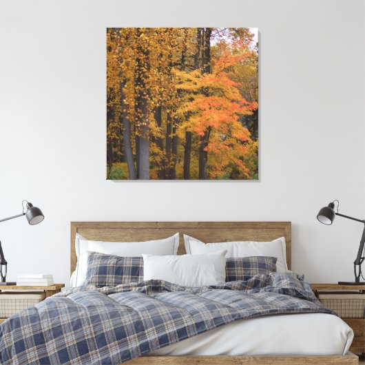 Mooie val laat de poplaire bomen vallen canvas afdruk (Insitu (Slaapkamer))