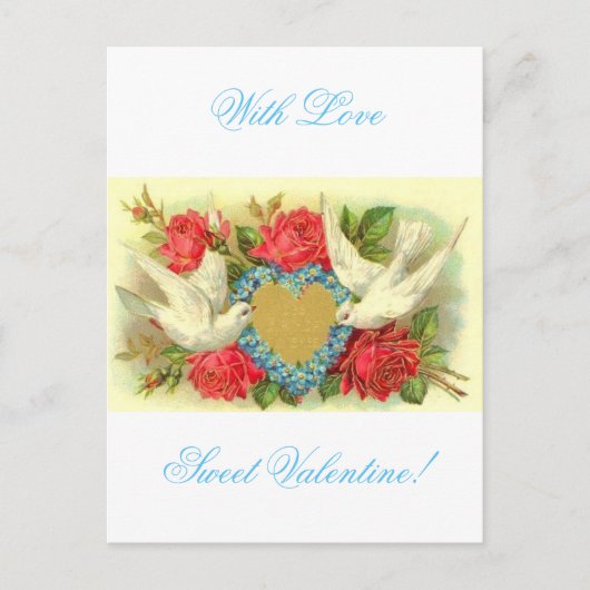 Mooie Valentijn Duiven & Rozen Feestdagenkaart (Voorkant)