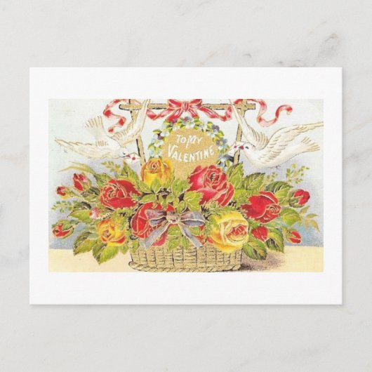 Mooie Valentijn Duiven & Rozen Mand Feestdagenkaart (Voorkant)
