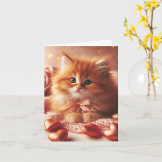 Mooie Valentijn Katje Kaart (Gele Bloem)