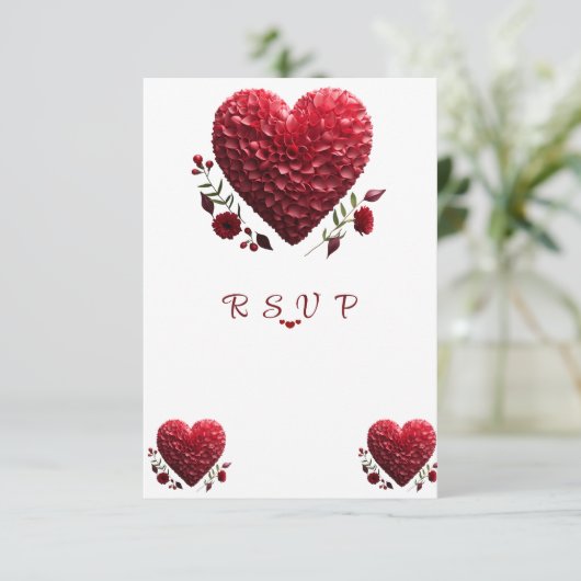Mooie Valentijnsdag bloemblaadjes harten RSVP Kaartje (Staand voorkant)