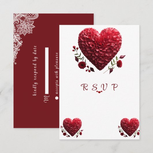 Mooie Valentijnsdag bloemblaadjes harten RSVP Kaartje (Voorkant / Achterkant)