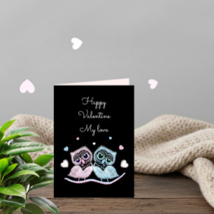 Mooie Valentijnsdag kaart met knuffel paar uilen