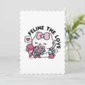 Mooie Valentijnsdag kat ontwerp – Kattenliefde Feestdagenkaart (Staand voorkant)