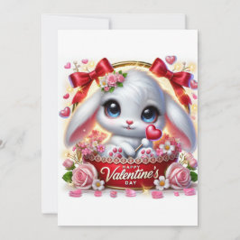 Mooie Valentijnsdag Konijn Plat Vakantiekaart Feestdagenkaart