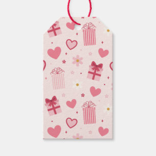 Mooie Valentijnsdag Patroon Roze Harten & Cadeaus Cadeaulabel