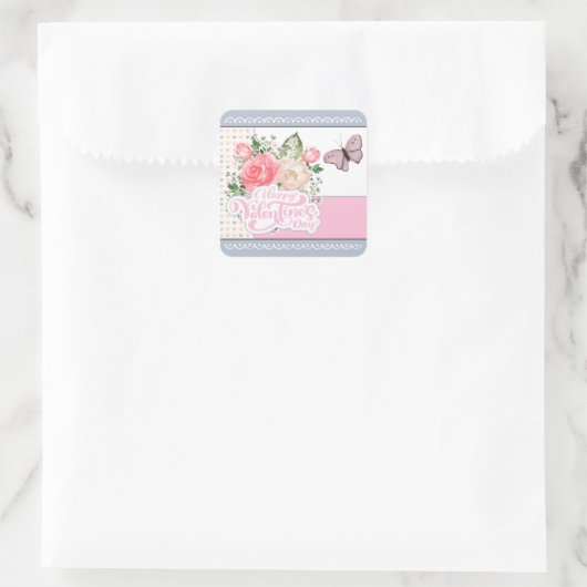 Mooie Valentijnsdag van Floral en Butterfly Vierkante Sticker (Tas)
