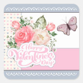 Mooie Valentijnsdag van Floral en Butterfly Vierkante Sticker (Voorkant)