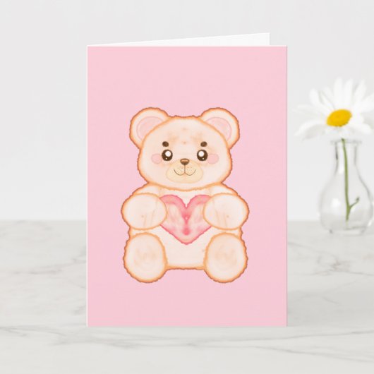 Mooie Valentijnsdagbeer met rode hart Kaart (Kleine Plant)