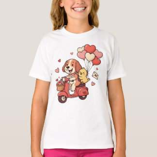 Mooie Valentijnshond Scooter Hart Ballonnen Aangep T-shirt