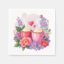 Mooie Valentijnsjocolade mokken met bloemen en har