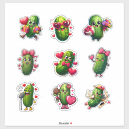 Mooie Valentijnsstickersheet met een augurkje Sticker
