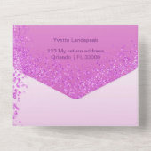 Mooie Vallende Roze Glitter 100e Verjaardag All In One Uitnodiging (Achterkant)