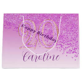 Mooie vallende roze glitter 20e verjaardag groot cadeauzakje