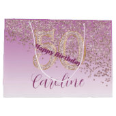 Mooie Vallende Roze Gouden Glitters 50e Verjaardag Groot Cadeauzakje (Achterkant)