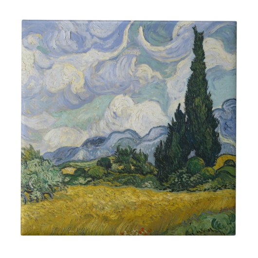 Mooie Van Gogh Wheat Fields met Cypresses Tegeltje (Voorkant)