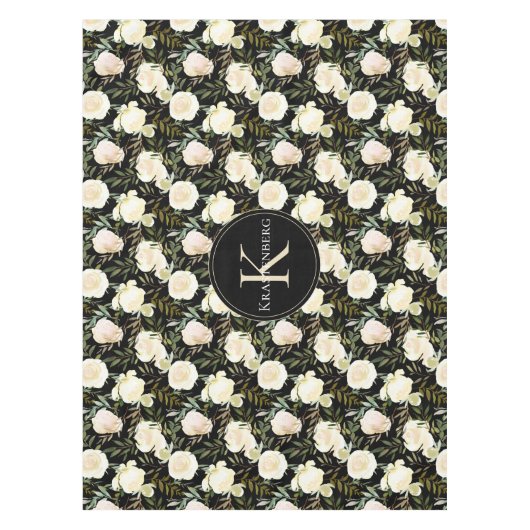 Mooie Vanilla White Roses aangepaste monogram Tafelkleed (Voorkant)
