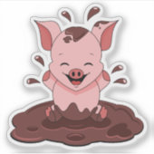 Mooie varken speelt in de modder sticker (Voorkant)