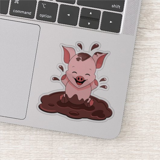 Mooie varken speelt in de modder sticker (Detail)