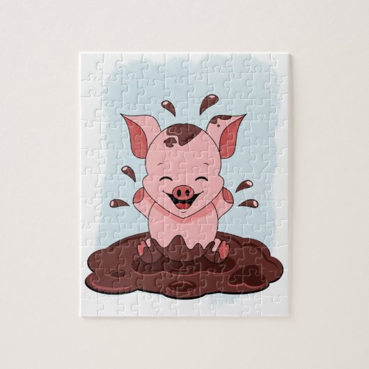 Mooie varken spelen in de modder legpuzzel (Verticaal)
