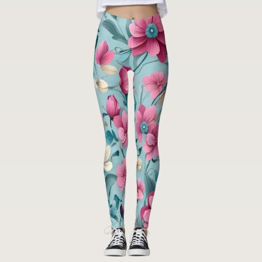 Mooie Vector Bloemen Naadloos Patroon Leggings (Voorkant)