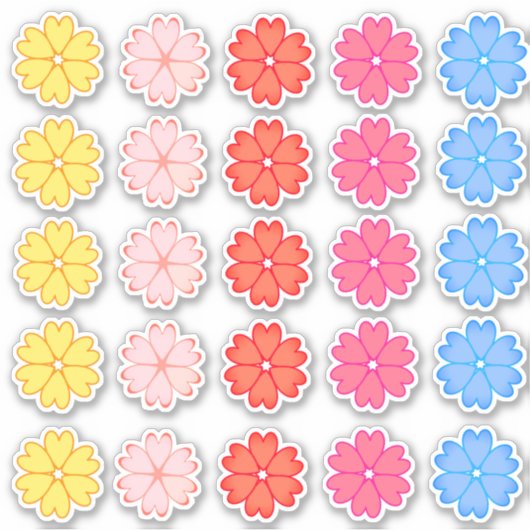 Mooie veelkleurige hart bloem set sticker (Voorkant)