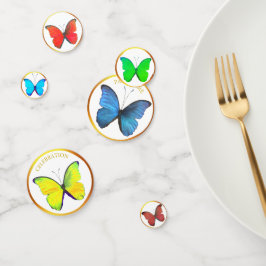 Mooie veelkleurige vlinders & gouden Lijst Confetti