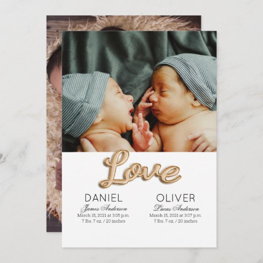 Mooie Veer Geboorte Aankondiging Twins (Voorkant / Achterkant)