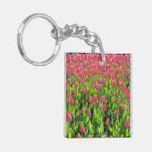 Mooie veld met roze tulpen sleutelhanger (Voorkant Links)
