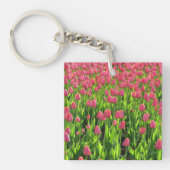 Mooie veld met roze tulpen sleutelhanger (Voorkant)