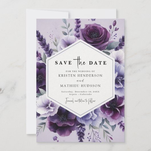 Mooie veld Paarse bloemen bruiloft Save The Date (Voorkant)