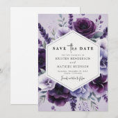 Mooie veld Paarse bloemen bruiloft Save The Date (Voorkant / Achterkant)