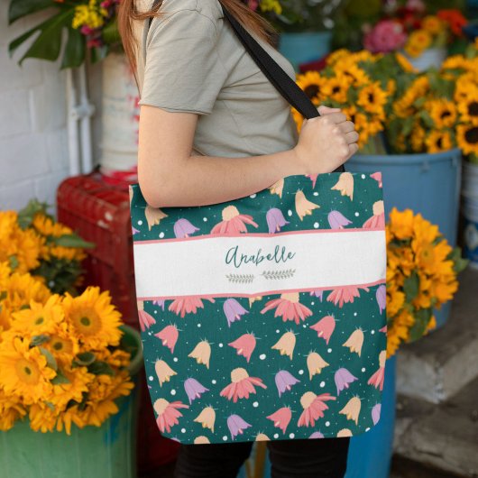 Mooie veldbloemen met naam tote bag