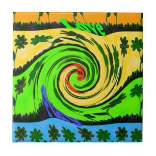 Mooie verbazingwekkende golvende zomergolf bloemen tegeltje