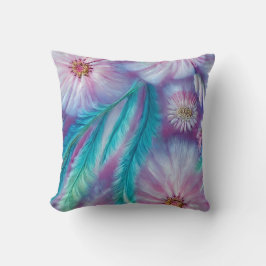 Mooie Veren en Bloemen Patroon Kussen