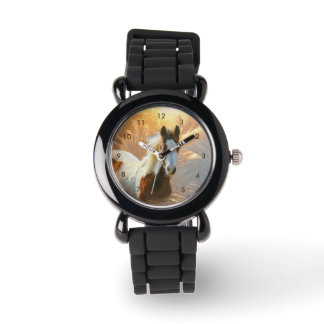 Mooie verf paard zilveren glitter horloge