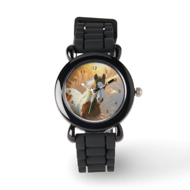 Mooie verf paard zilveren glitter horloge (Voorkant)